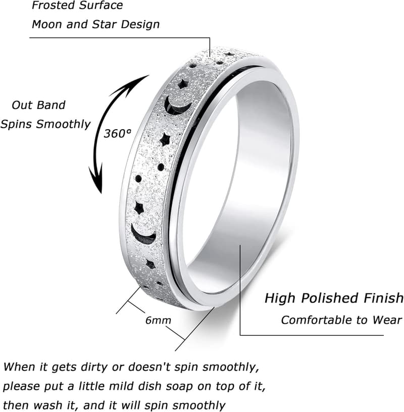 Anxiety Relief Spinner Ring Set for Women and Men, Stainless Steel
