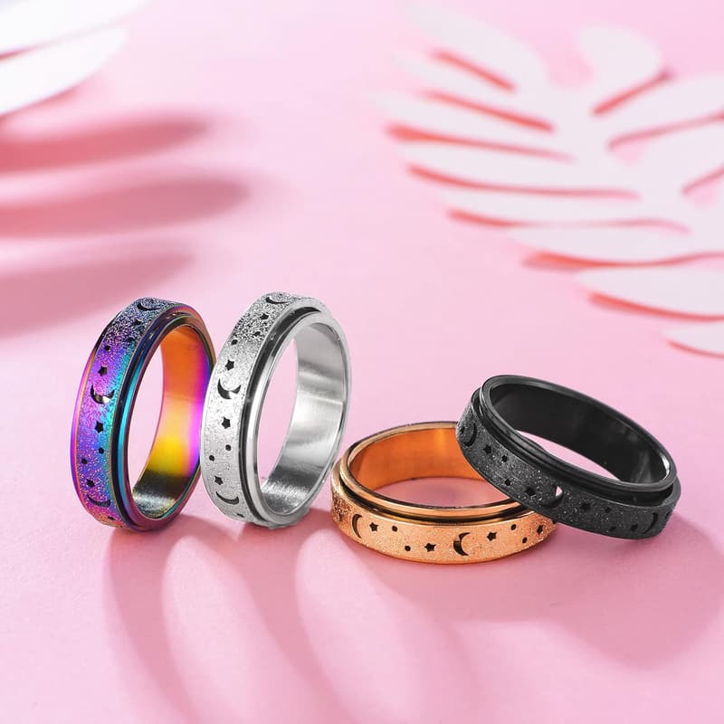 Anxiety Relief Spinner Ring Set for Women and Men, Stainless Steel