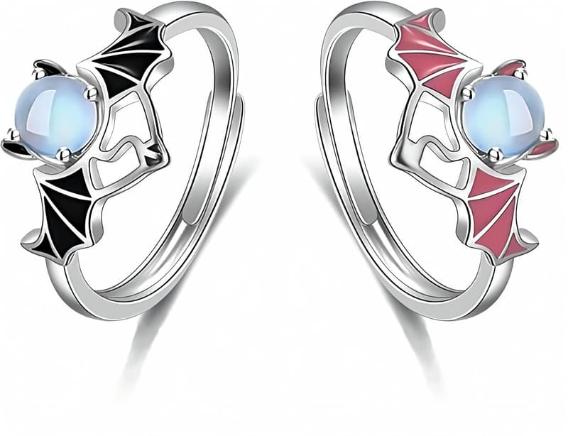 Adjustable Moonstone Matching Couples Rings Set of 2