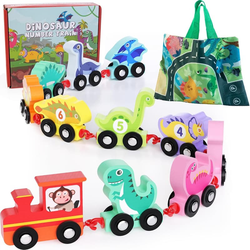 Wooden Dinosaur Train Set with Playmat for Toddlers 2+ 年