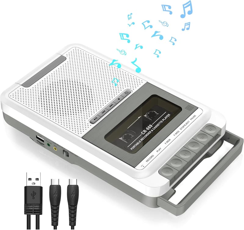Portable Cassette Player with USB/SD Converter and Headphone Jack