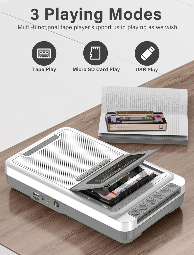 Portable Cassette Player with USB/SD Converter and Headphone Jack