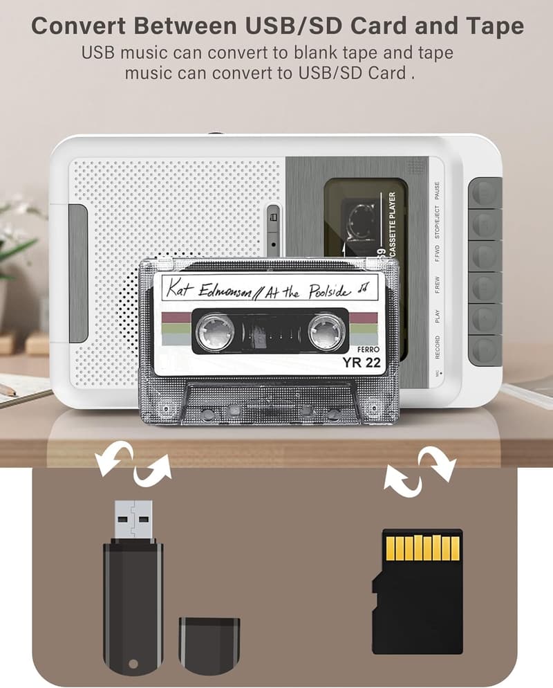 Portable Cassette Player with USB/SD Converter and Headphone Jack