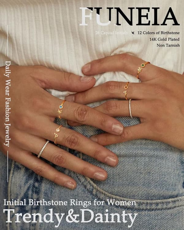 Emerald Green Initial Birthstone Ring for Women - Adjustable, Dainty