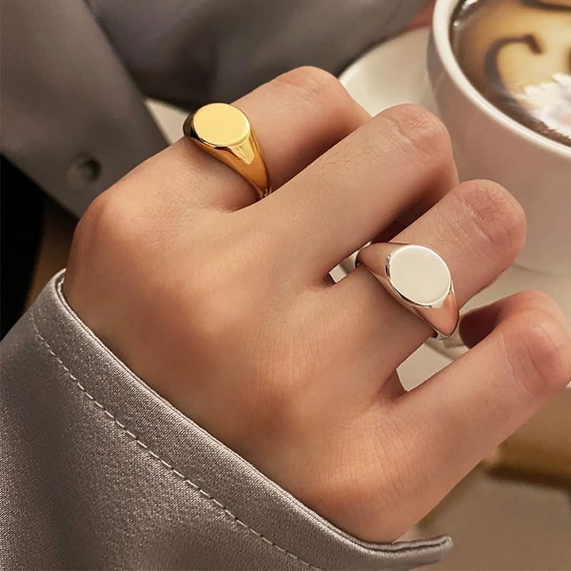 Classic Stainless Steel Signet Ring for Men and Women, Size 4-15