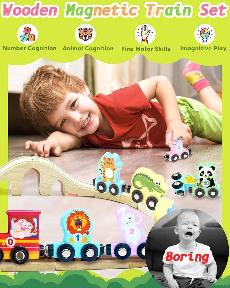 Montessori Magnetic Train Set - Educational Wooden Toys for Toddlers