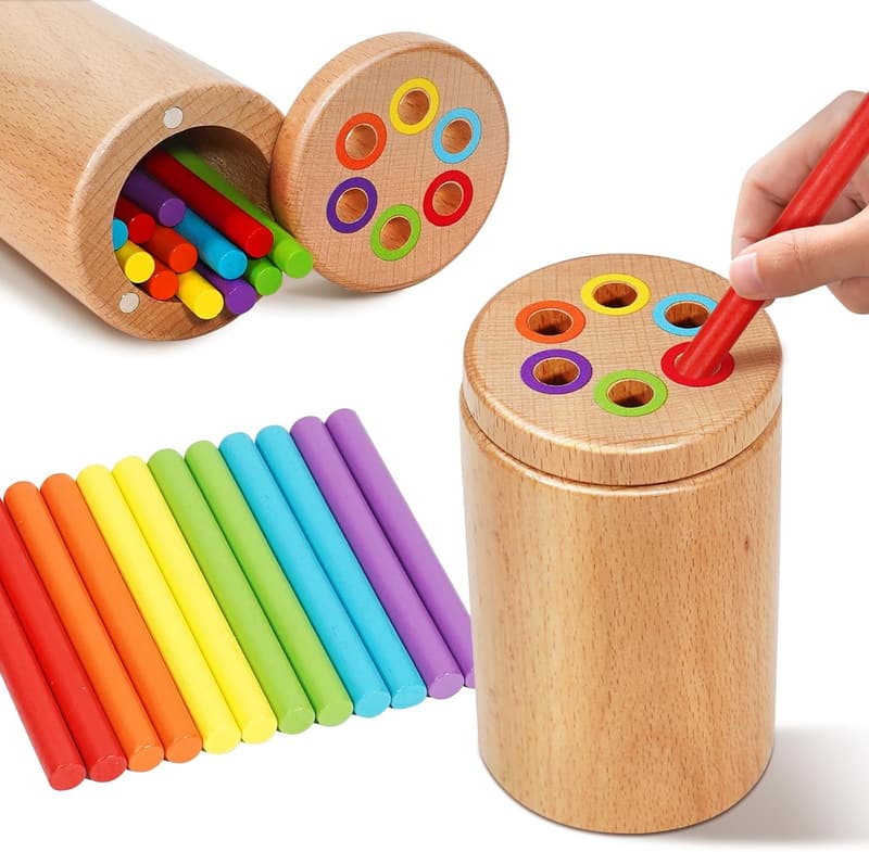 Wooden Color Sorting Stacking Toy for Toddlers, 年齡 1-4