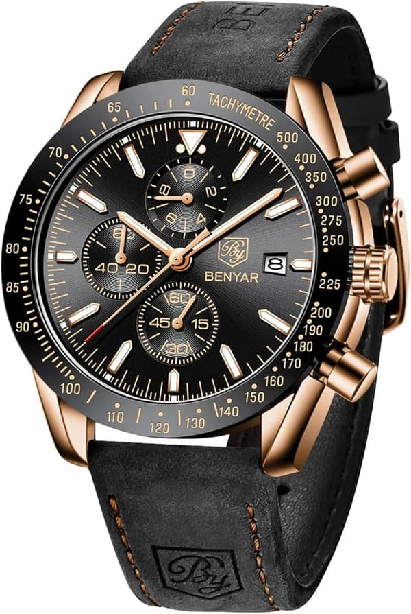 Men's Waterproof Analog Quartz Chronograph Watch with Silicone Strap