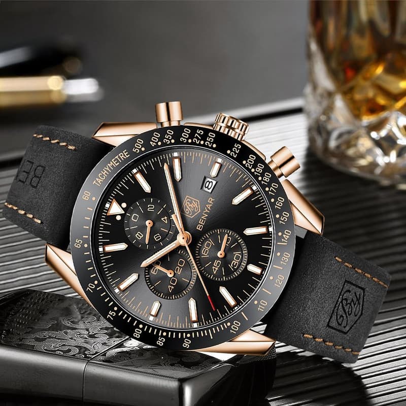 Men's Waterproof Analog Quartz Chronograph Watch with Silicone Strap