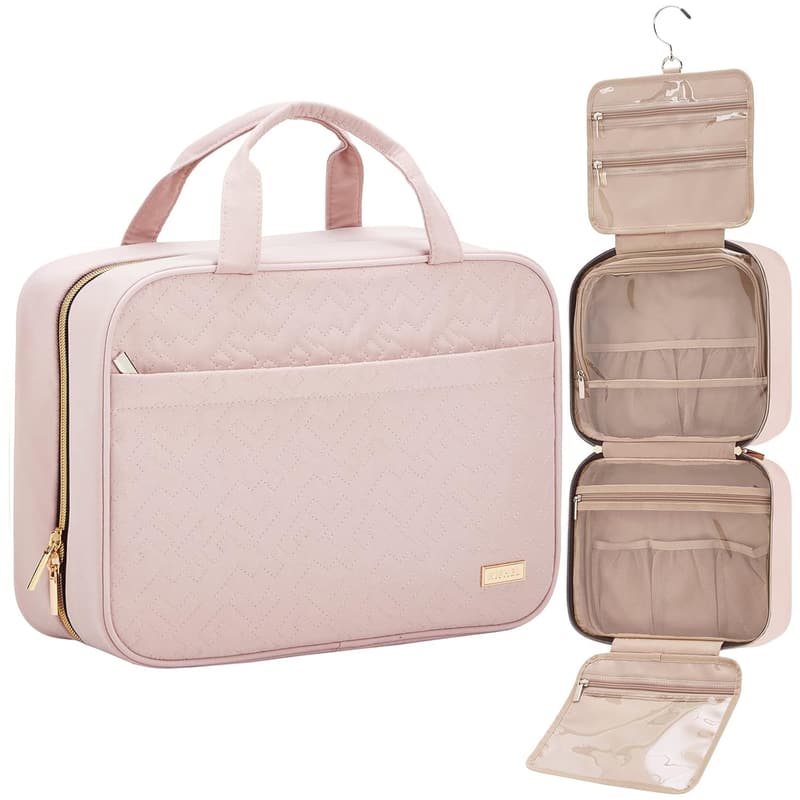 Portable Pink Toiletry Bag Organizer for Women