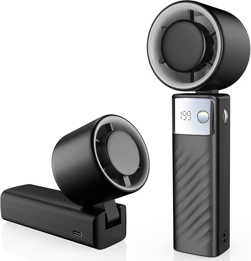 Foldable Mini Turbo Fan with LED Display - 20H Runtime, Battery-Powered