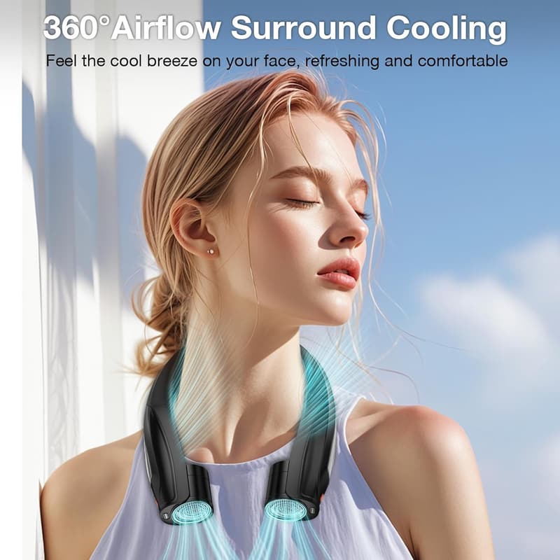Portable Wearable Neck Fan, 6-Speed Adjustable, Rechargeable