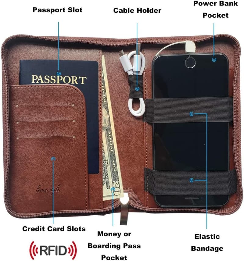 Travel Wallet with Removable Power Bank - RFID Blocking Passport Holder