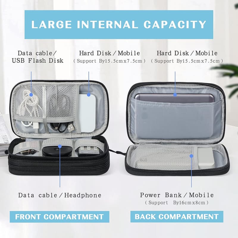 Portable Waterproof Travel Cable Organizer Pouch - Black