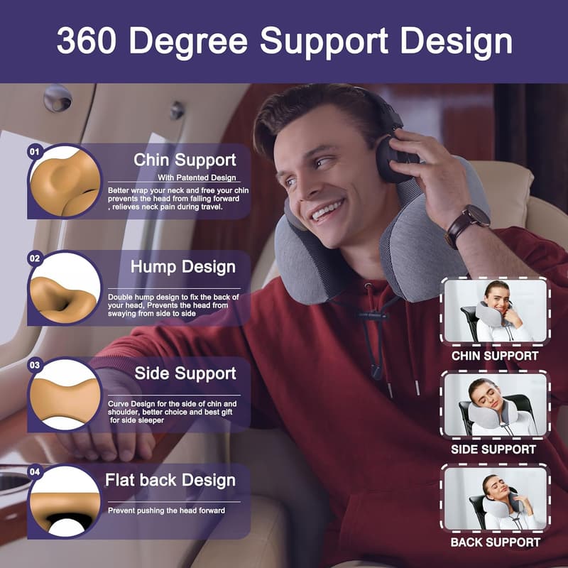 Upgraded Memory Foam Travel Neck Pillow for Airplane