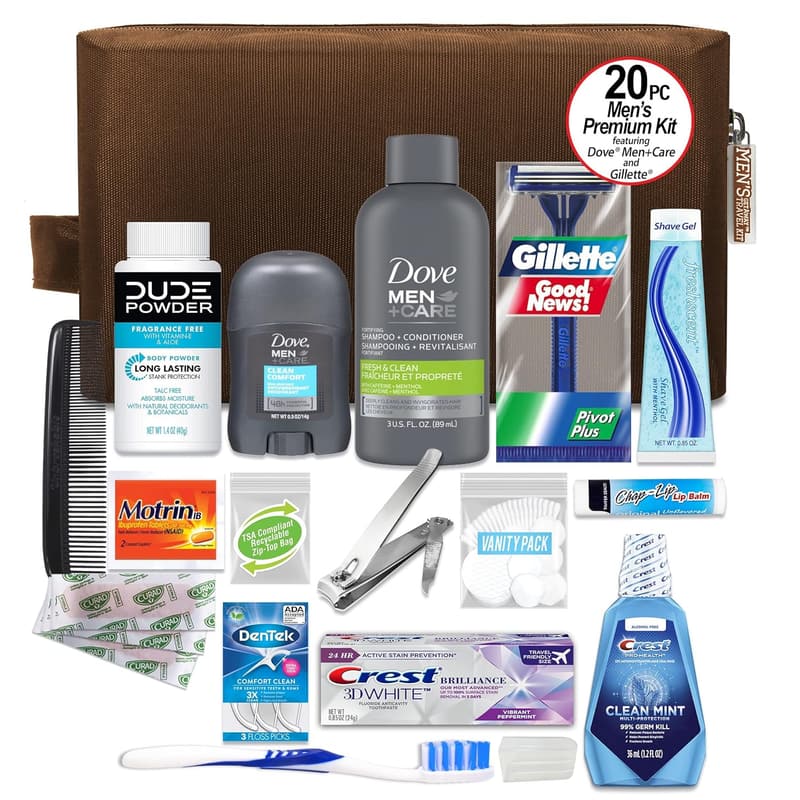 Men's Travel Essentials Kit - 20-Piece TSA Compliant Set