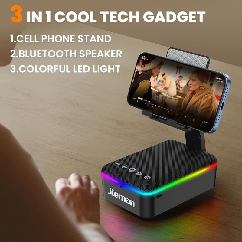 Unique Bluetooth Speaker Phone Stand with LED Light - Cool Gift for Men