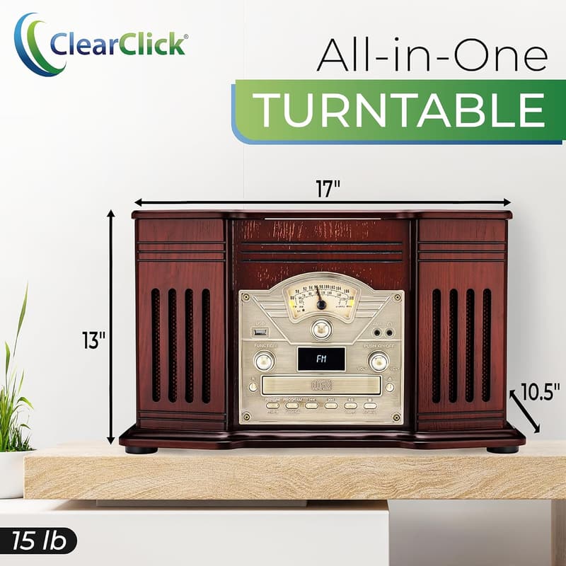 All-in-One Turntable with Bluetooth & CD – Handmade Wooden Design