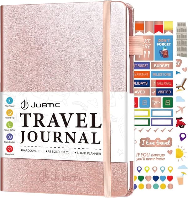 Travel Journal for Couples, Rose Gold Vacation Planner with Pockets
