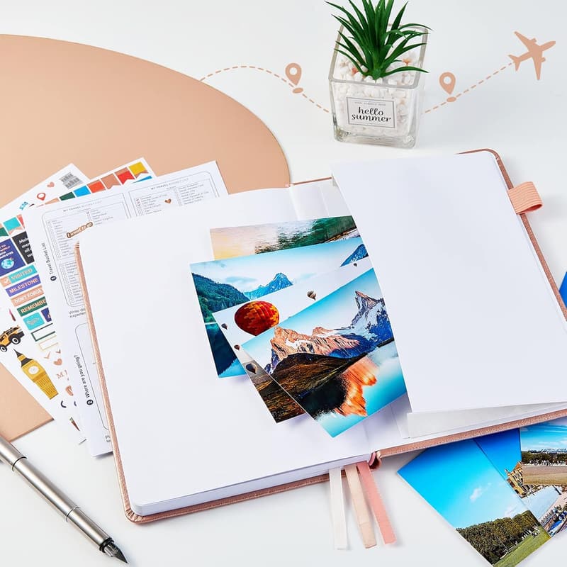 Travel Journal for Couples, Rose Gold Vacation Planner with Pockets