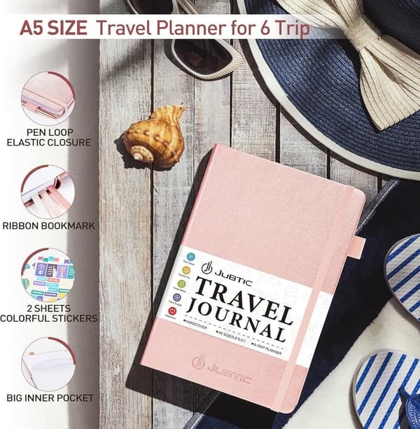 Travel Journal for Couples, Rose Gold Vacation Planner with Pockets