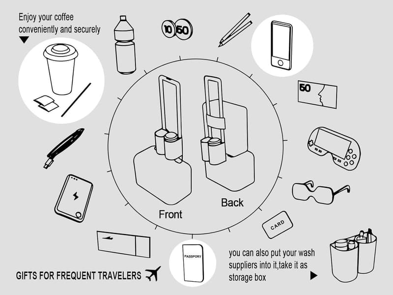 Travel Mug Holder for Suitcase - Fits Two Coffee Cups - Grey