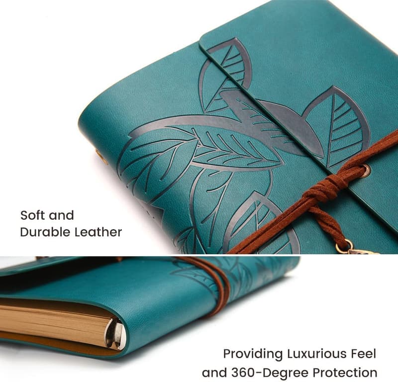 Refillable Leather Travel Journal for Teens and Adults (Blue, 5