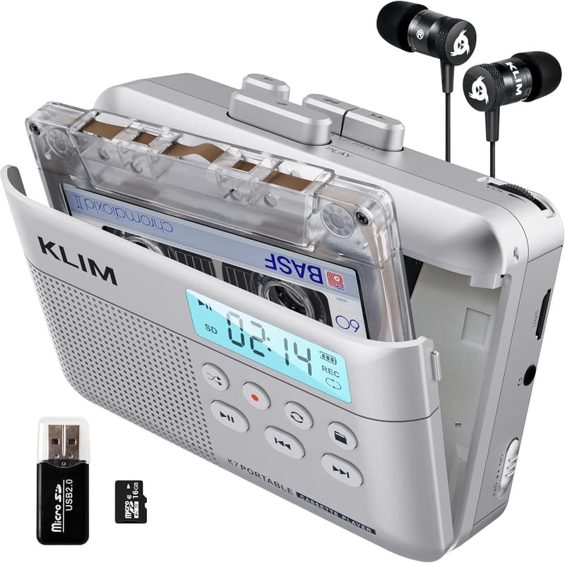 Portable Cassette to MP3 Converter with Built-in Microphone – Silver