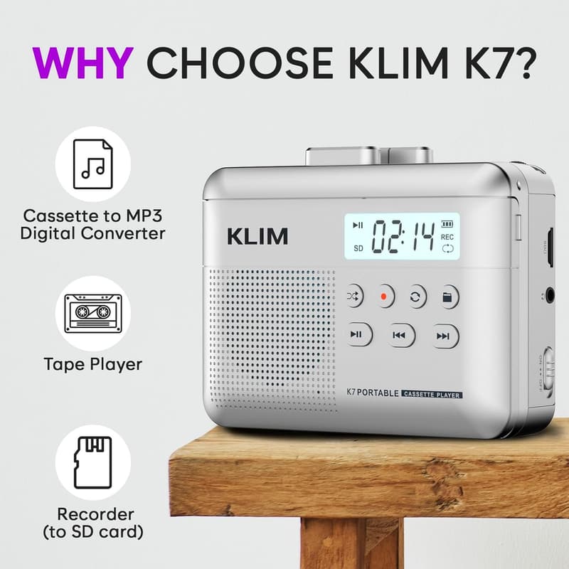 Portable Cassette to MP3 Converter with Built-in Microphone – Silver
