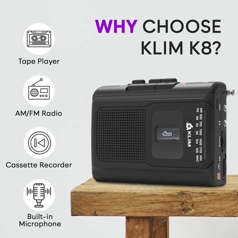 Portable KLIM K8 Cassette Tape Player & Recorder with AM/FM
