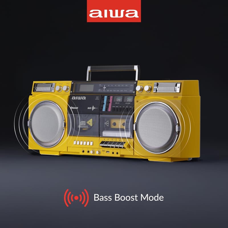 Aiwa Retro Boombox with Bluetooth, CD, and Cassette Recording