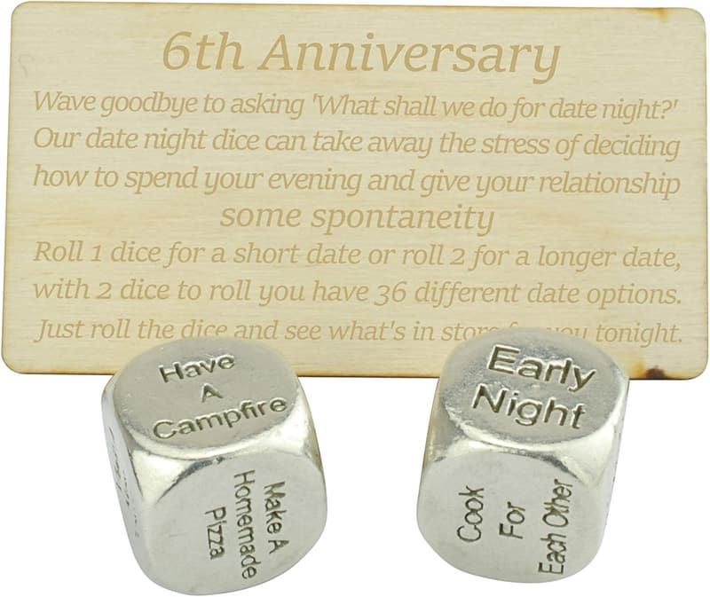 6th Anniversary Date Night Metal Dice Set