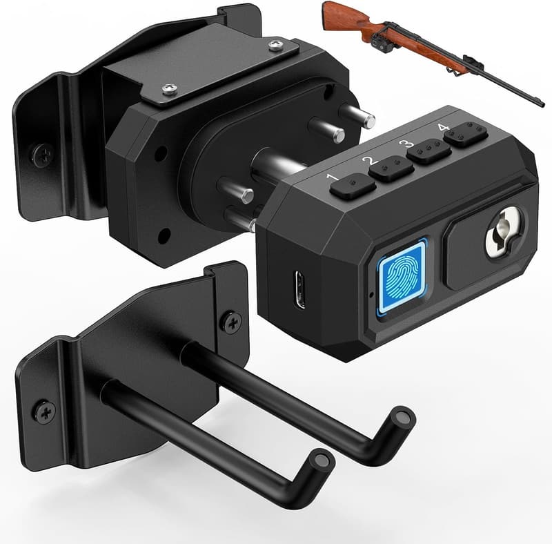 Quick Release Biometric Gun Lock with Wall Mount & Soft Rubber Ring