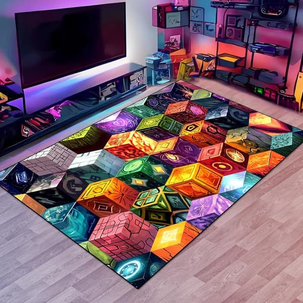 Pixel Game Rug for Boys' Bedroom & Playroom, Non-Slip (70