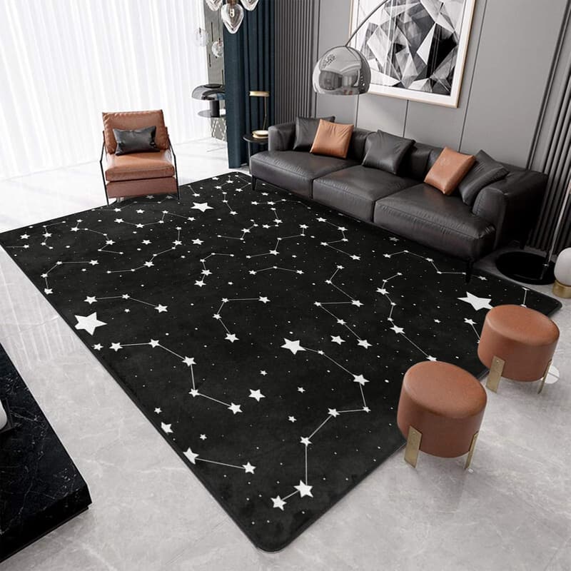 Magic Constellation Area Rug 5'x7' - 黑色的 & White Star Design