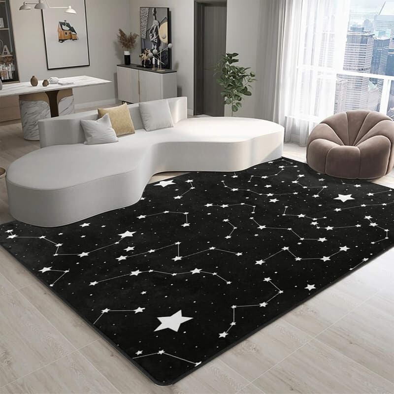 Magic Constellation Area Rug 5'x7' - 黑色的 & White Star Design