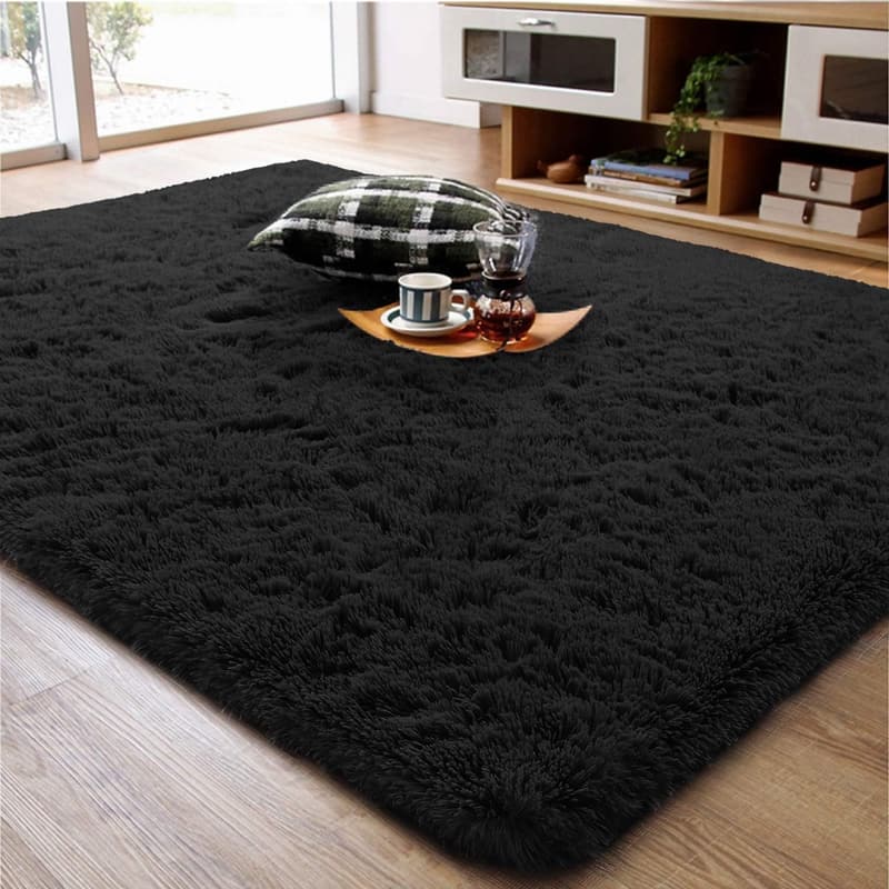 Faux Fur Shag Area Rug 4x6 Feet – Soft Black Kids' Room Decor