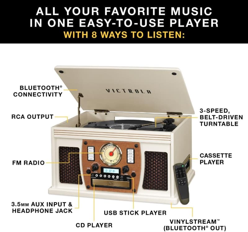 Victrola Navigator 8-in-1 Bluetooth Record Player - Espresso