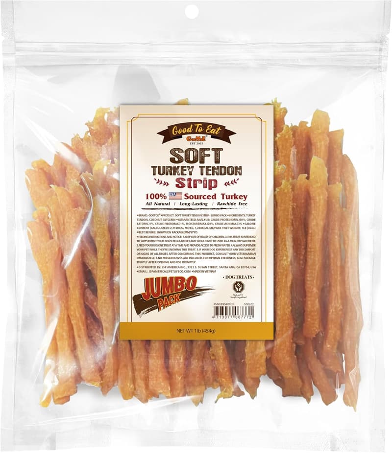 Natural Chewy Turkey Tendon Snack for Small & Senior Dogs - 1 lb