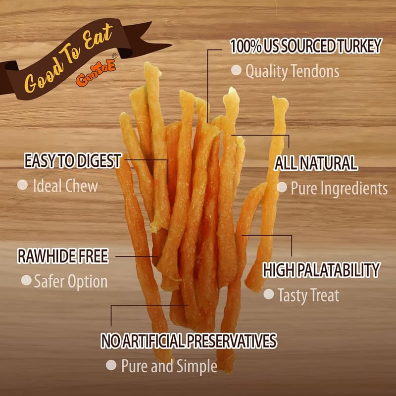 Natural Chewy Turkey Tendon Snack for Small & Senior Dogs - 1 lb