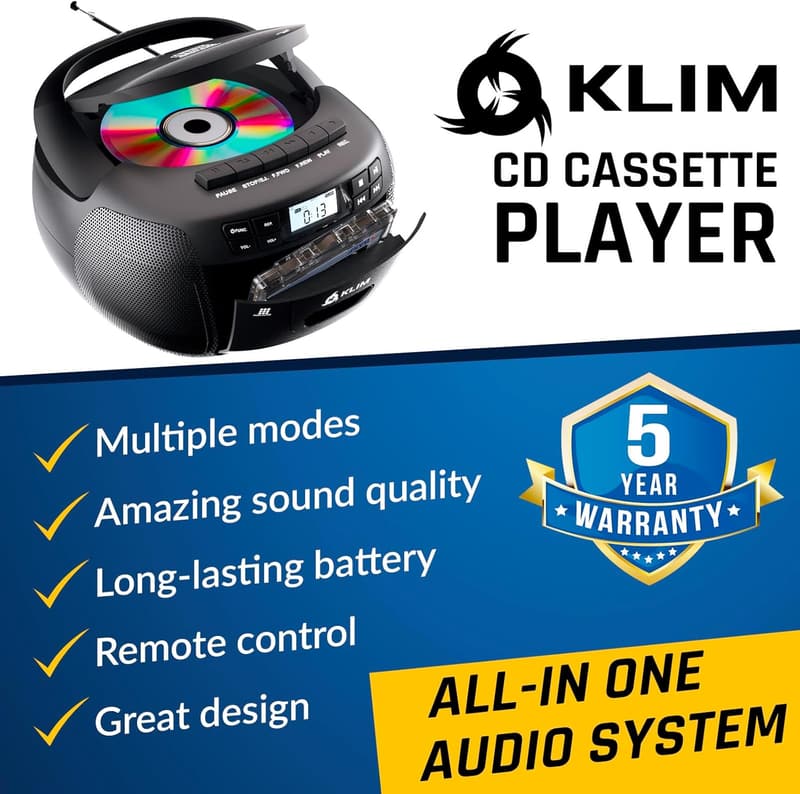 Bluetooth CD and Cassette Player Boombox with AM/FM Radio