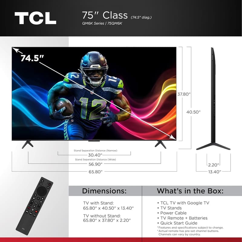 TCL 75-Inch QD-Mini LED Smart TV with Google TV & Dolby Atmos