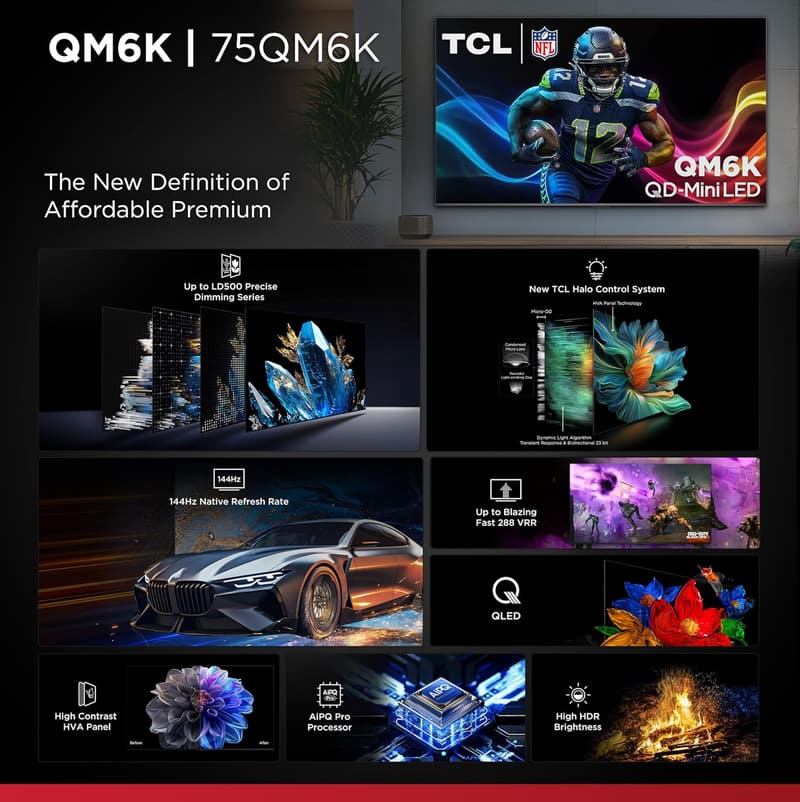 TCL 75-Inch QD-Mini LED Smart TV with Google TV & Dolby Atmos