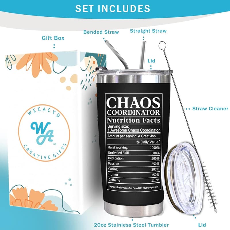 Teacher Appreciation Gift - 20oz Black Chaos Coordinator Tumbler