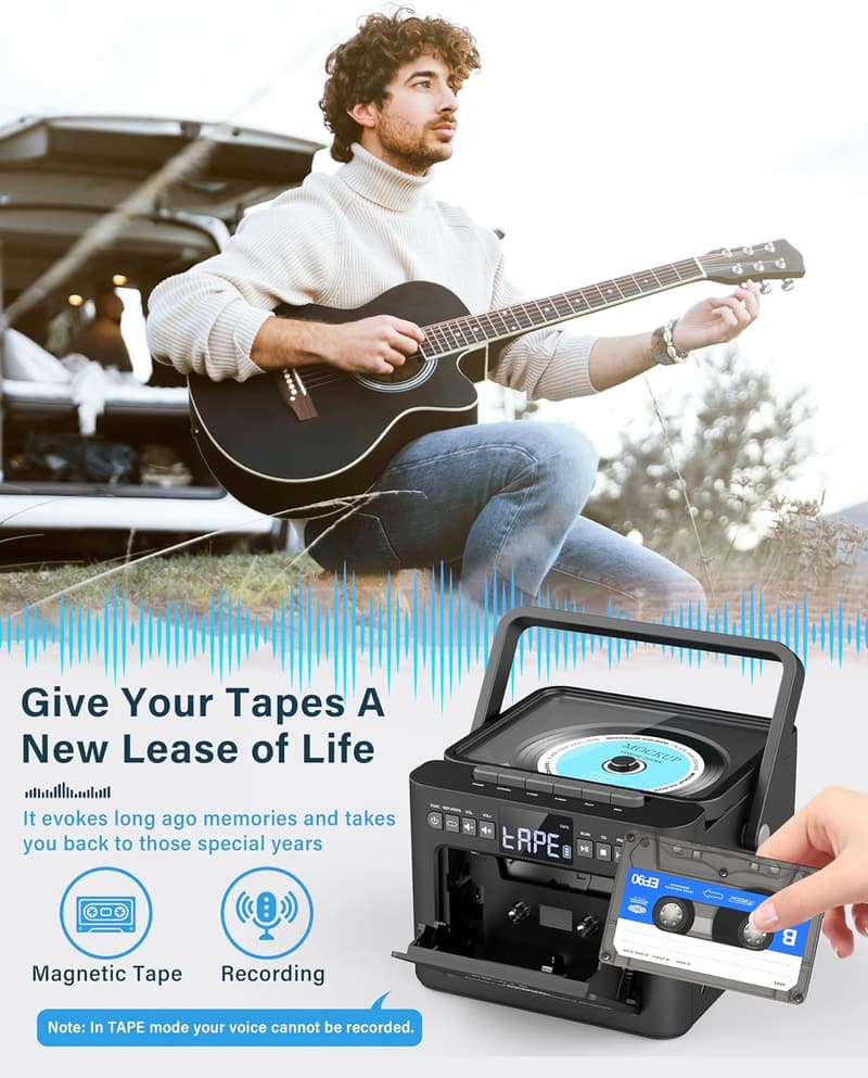 Greadio Bluetooth Boombox with CD & Cassette Player Combo