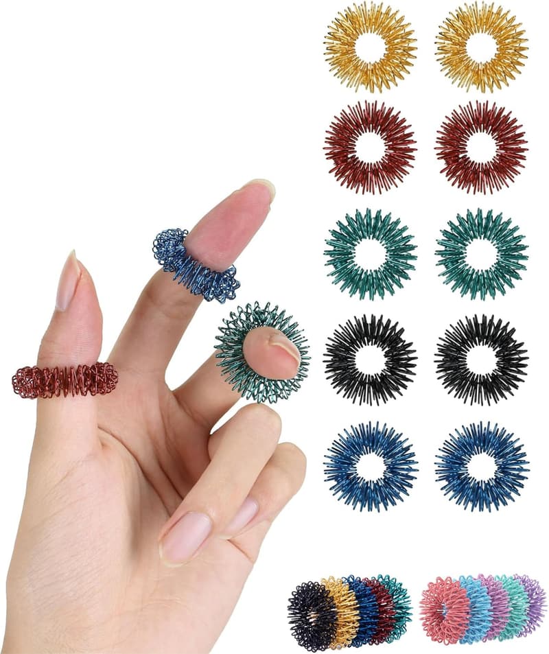 Sensory Spiky Fidget Rings - 10 Pack for Stress Relief
