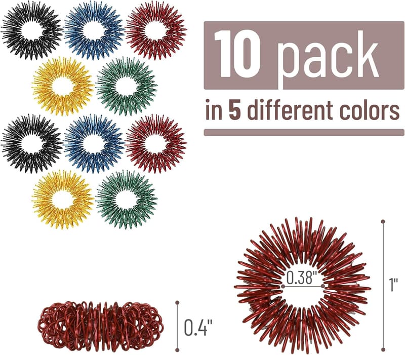Sensory Spiky Fidget Rings - 10 Pack for Stress Relief