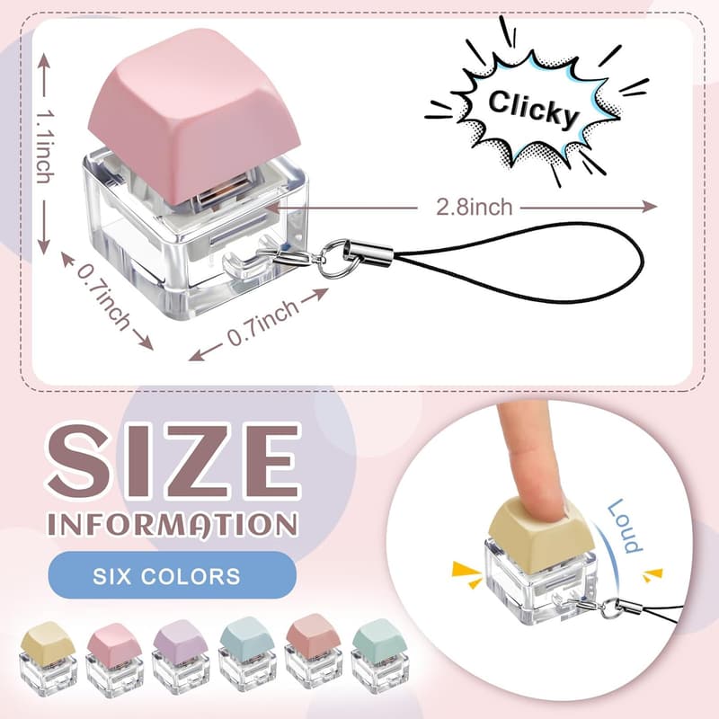 Fidget Clicker Keychain Set - 6 Macaron Stress Relief Toys