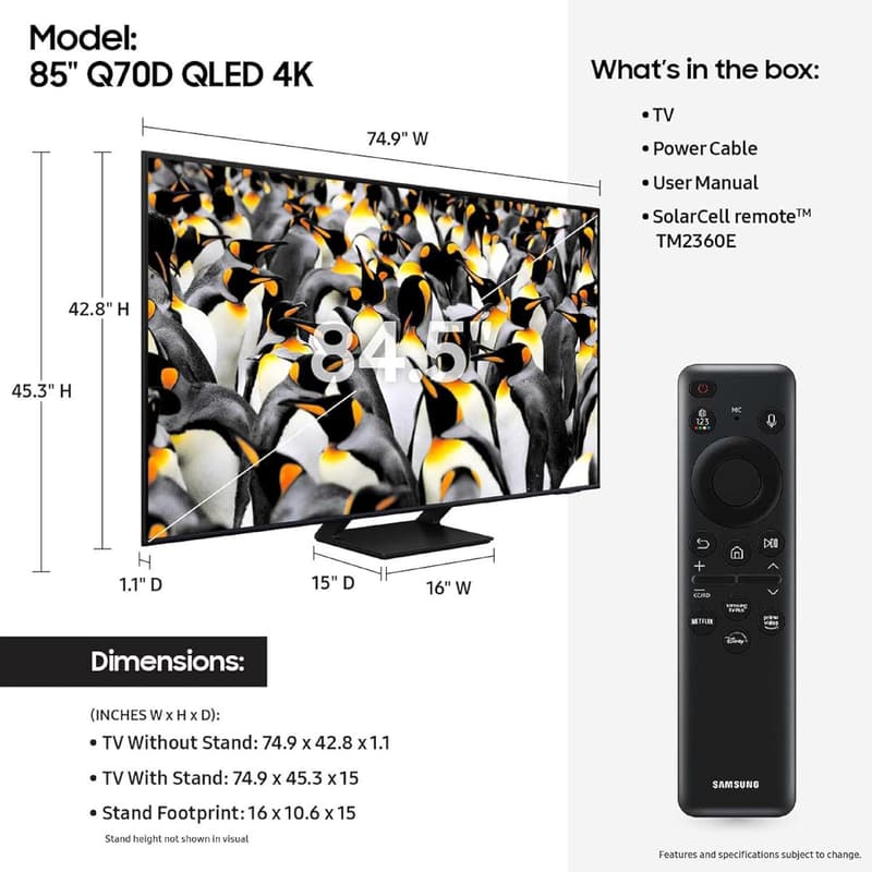 SAMSUNG 85-Inch QLED 4K Smart TV with Object Tracking Sound