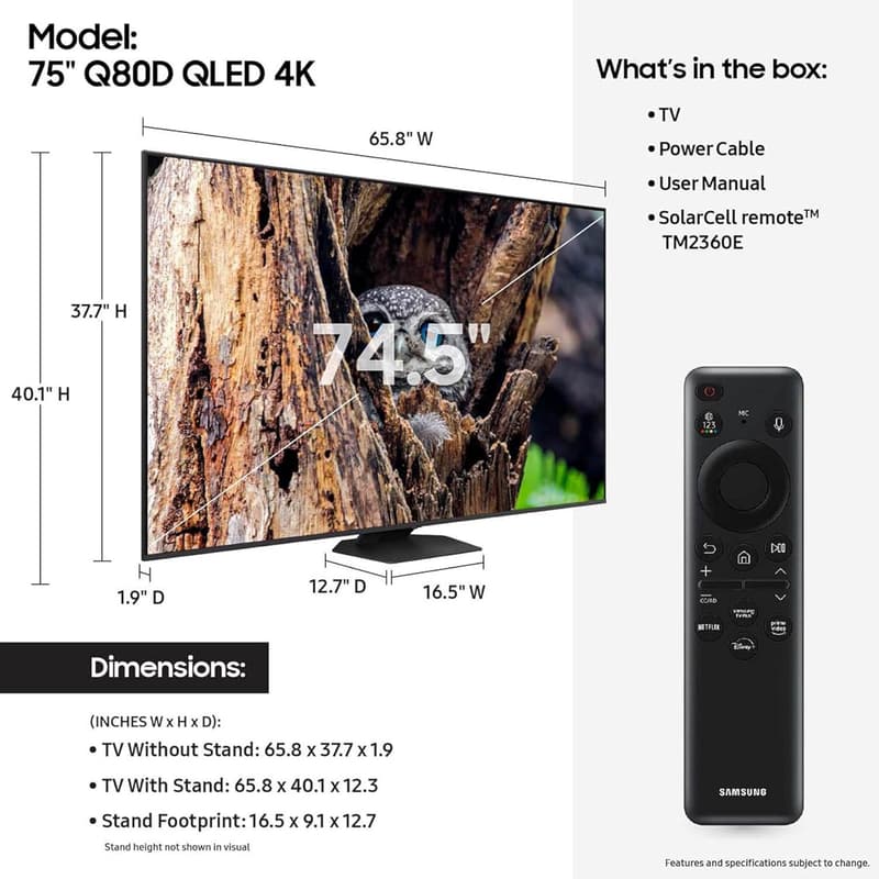 SAMSUNG 75-Inch QLED 4K Smart TV with Dolby Atmos & Object Tracking Sound